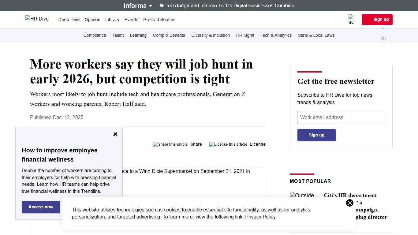 More workers say they will job hunt in early 2026, but competition is tight HR Dive